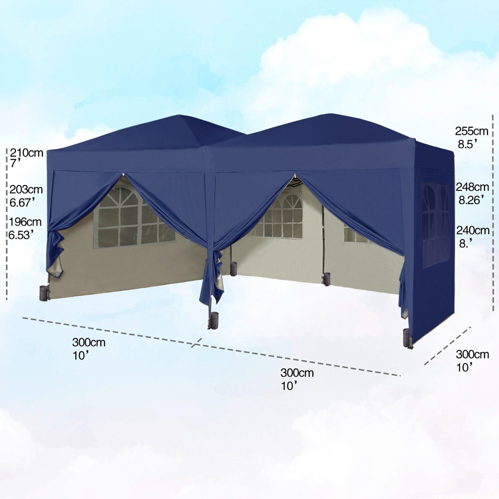 Blue 3 x 6m Pop Up Gazebo with Weight Bags and Removable Side Image 8