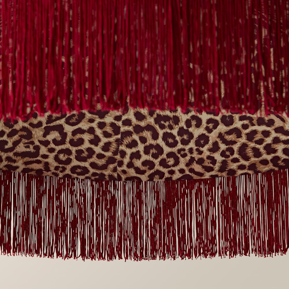ValueLights Nicole Burgundy Velvet Taper Pendant Lamp Shade with Leopard Print Inner and Fringe Trim Image 5