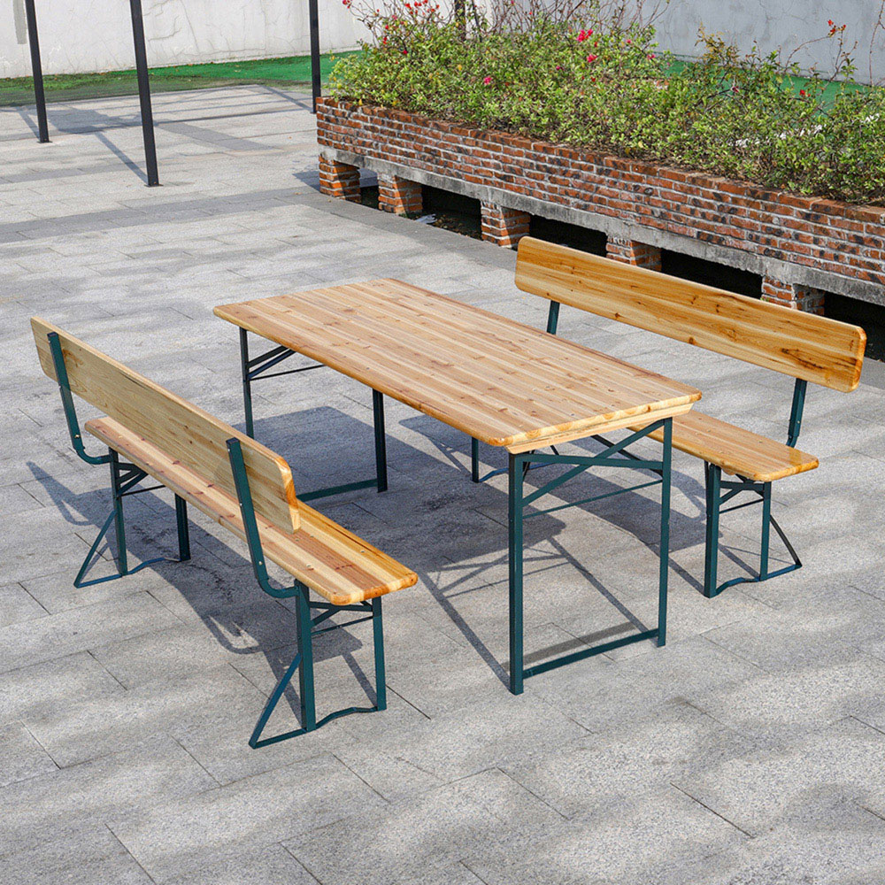 Living and Home 2 Seater Rustic Wooden Outdoor Table and Bench Set Image 7