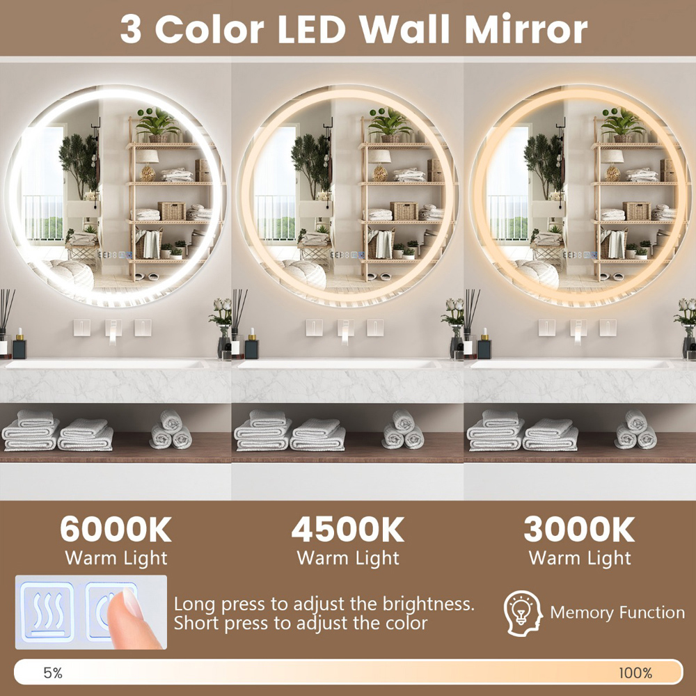 Costway 3 Colour Wall Mounted Round Mirror Image 4