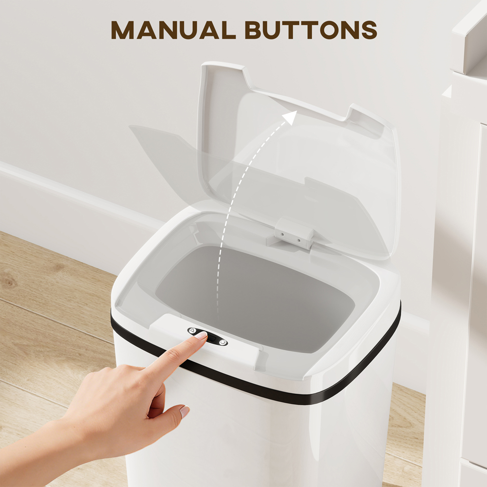 HOMCOM White Automatic Kitchen Sensor Bin 15L Image 5