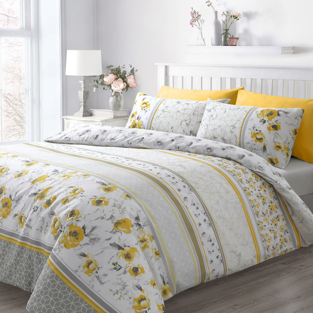Velosso Memphis Double Yellow and Grey Floral and Geometric Duvet Cover Set Image 2