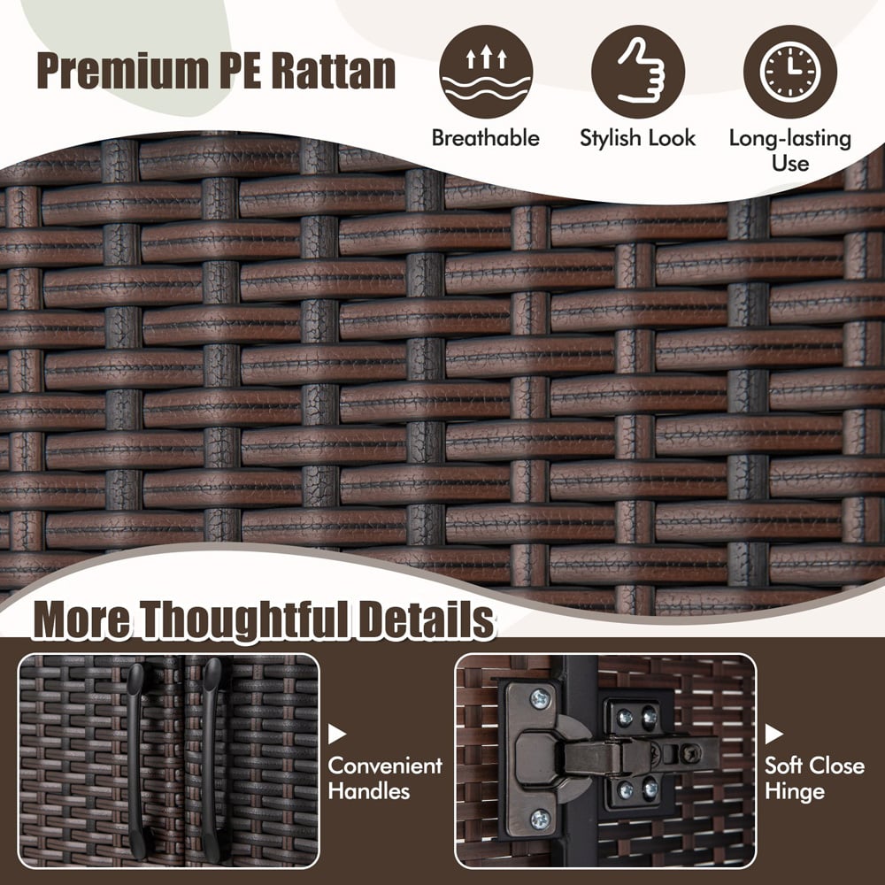 Costway 4 Storage Cube Brown Rattan Wardrobe Armoire Closet Image 5