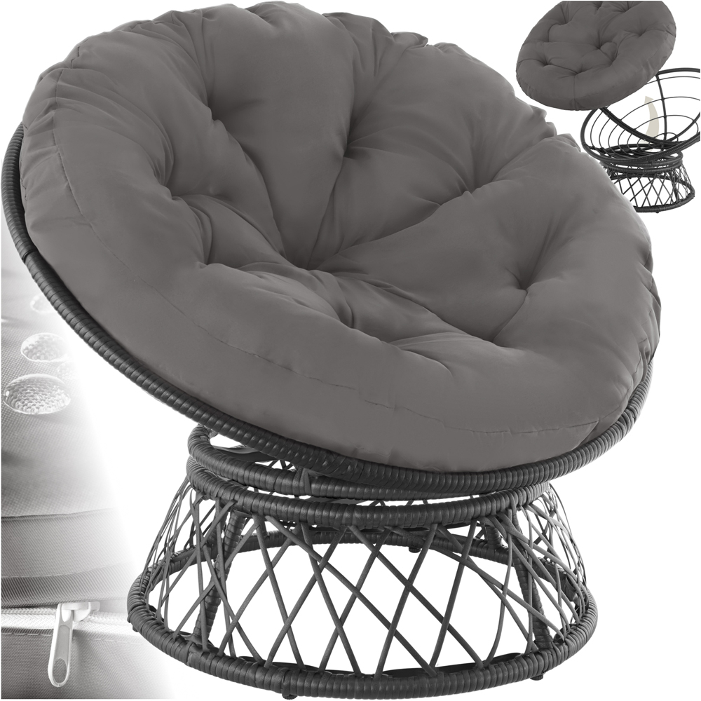 tectake Gargano Black Polyrattan Rattan Rotatable Garden Chair with Round Cushion Image 2