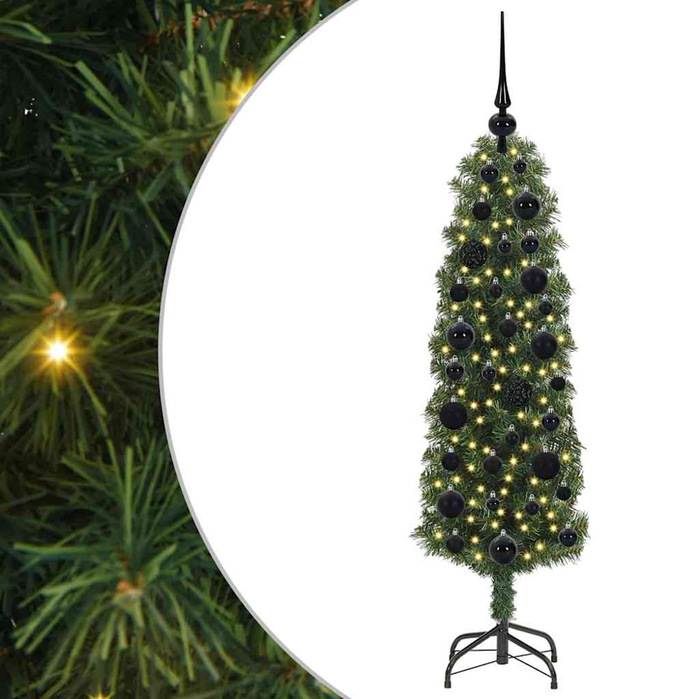 vidaXL Green Artificial Christmas Tree with Pinecones LEDs Black Decoration Ornaments 4ft Image 2