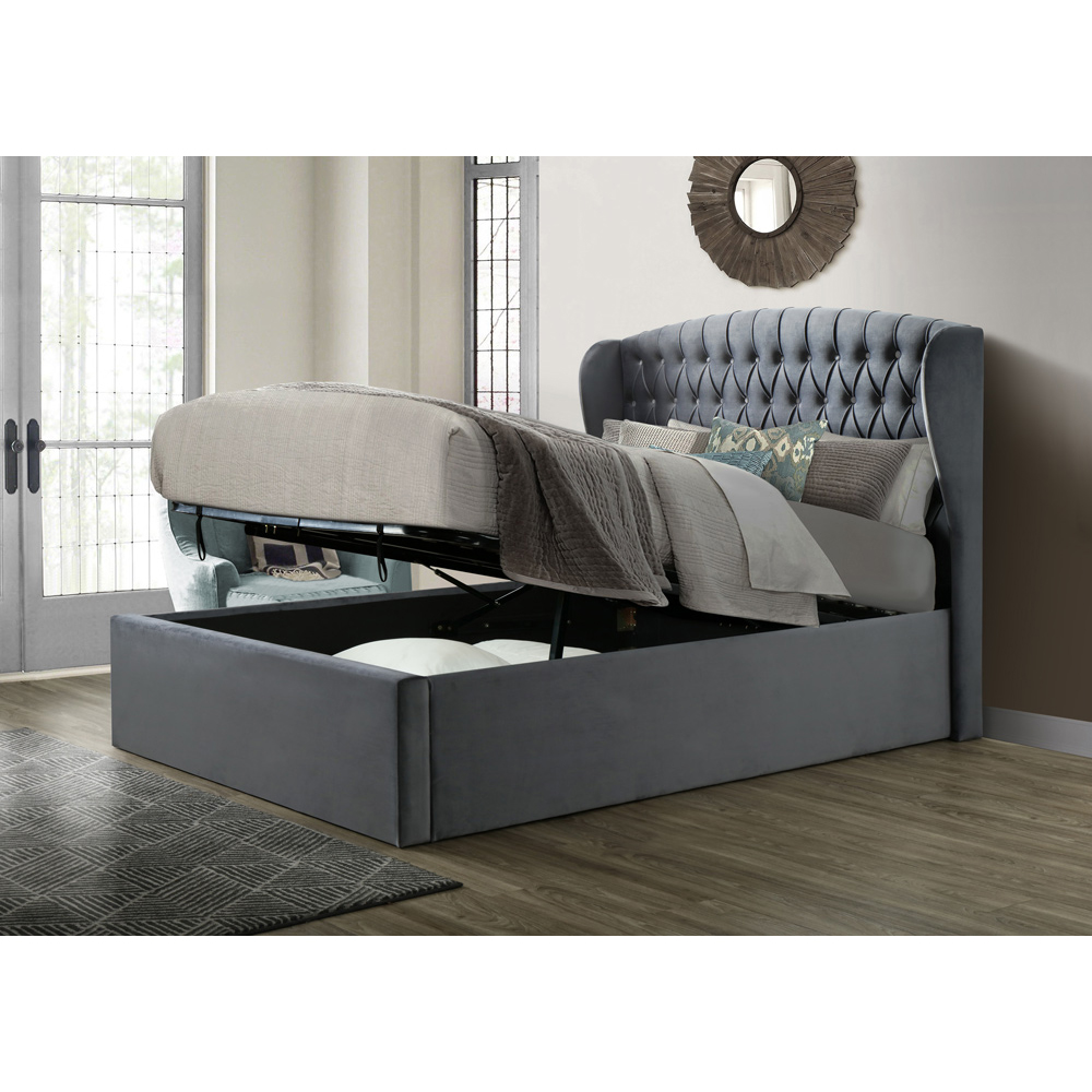 Warwick Double Grey Velvet Ottoman Bed Image 3