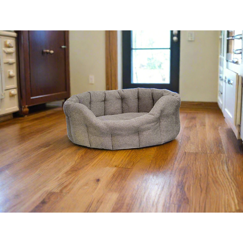 P&L Jumbo Brown Premium Orkney Tweed Fabric Drop Fronted Softee Oval Pet Bed Image 2