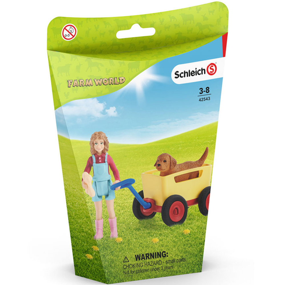 Schleich Farm World Puppy Wagon Ride Toy Figure Set Image 3