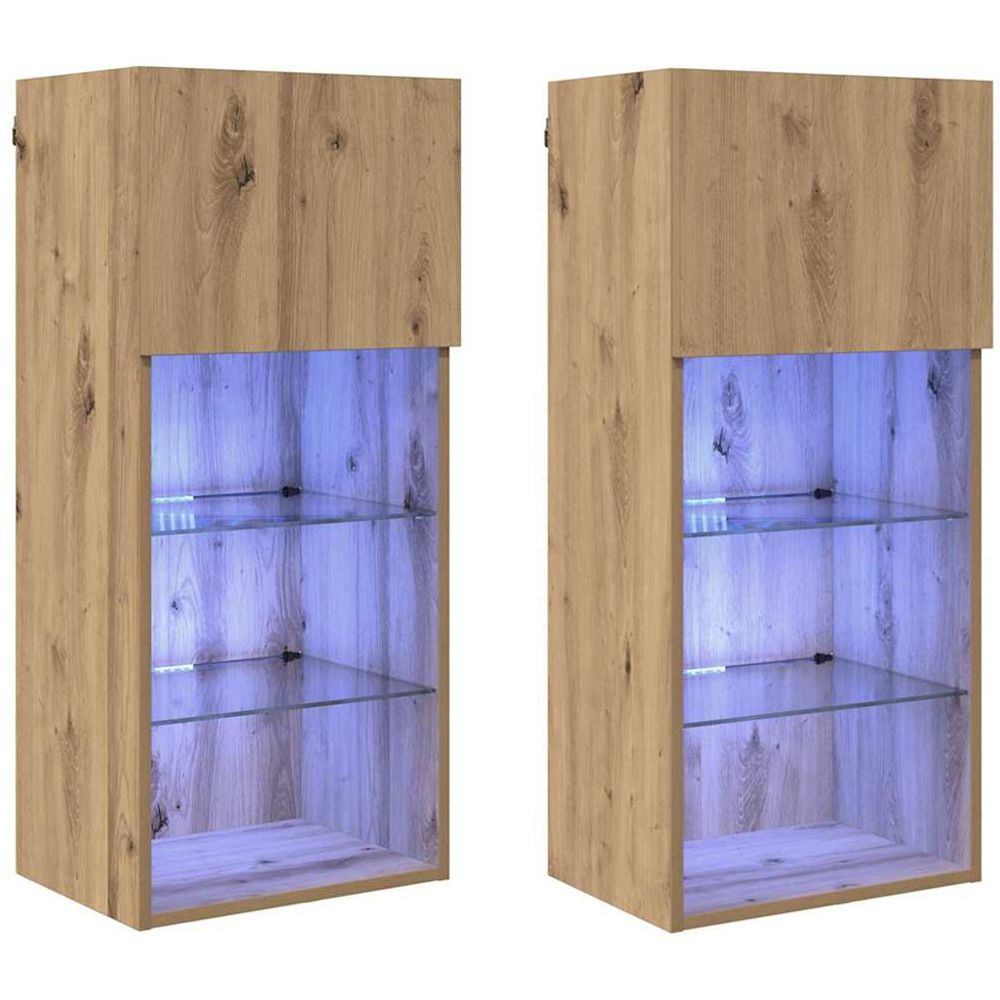 vidaXL Single Door 3 Shelf Artisan Oak Wide Wall Mounted LED TV Unit Set of 2 Image 2