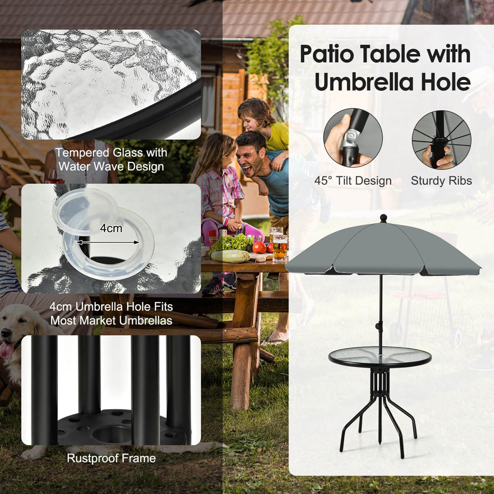Costway 4 Seater Garden Dining Set with Umbrella Hole Black Image 7
