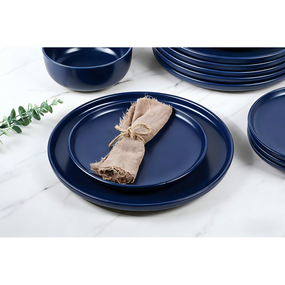 Waterside Solid Deep Blue Lipped 12 Piece Dinner Set Image 3