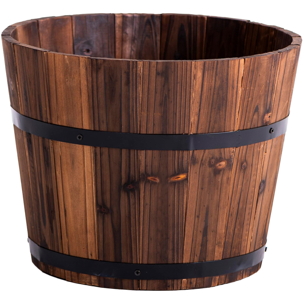 Thompson and Morgan Rustic Wooden Barrel Planter 23cm Image 1