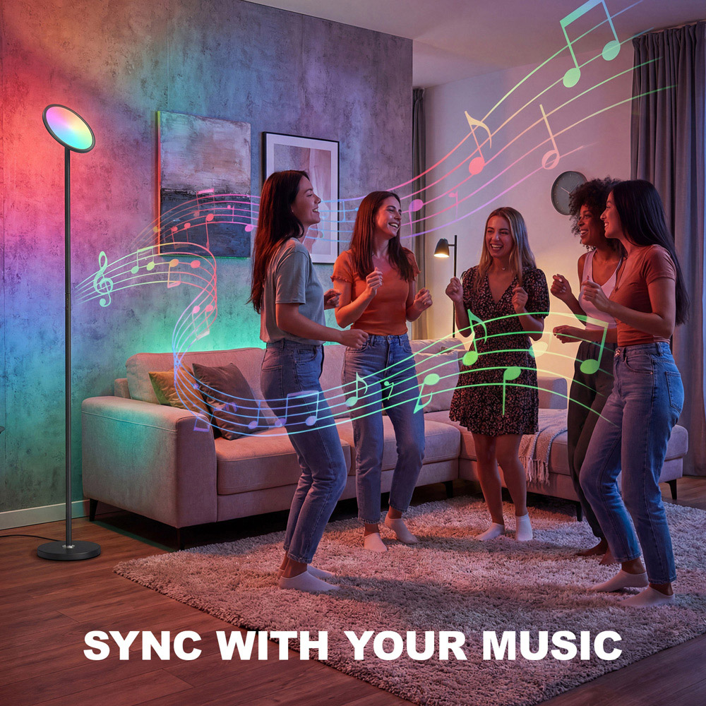 Portland Black Uplighter Floor Lamp with Tuya App and Music Sync Image 6