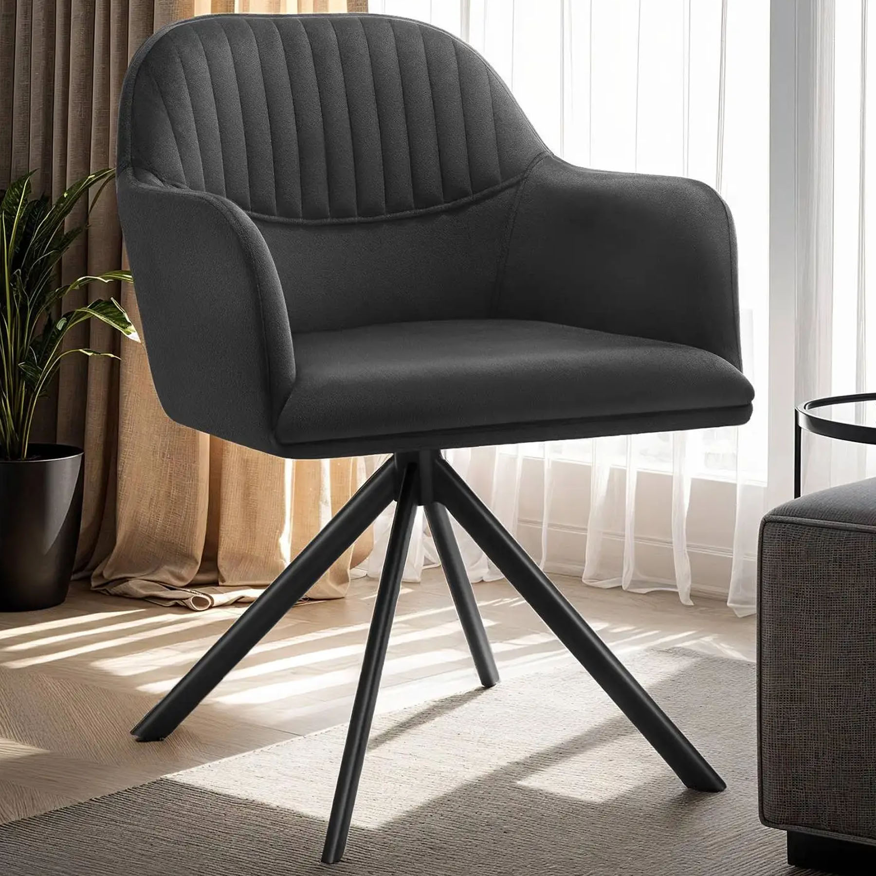Tectake Black Lounge Velvet Fabric Armchair Accent Chair 6 Pack Image 1