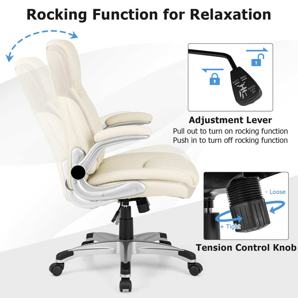Costway White PU Leather Adjustable Executive Office Chair Image 8