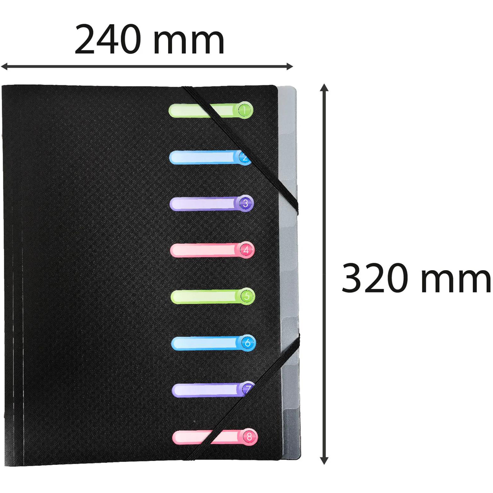 Exacompta Opak A4 8 Compartment Black Elasticated 3 Flap Multi-Part File 10 Pack Image 7