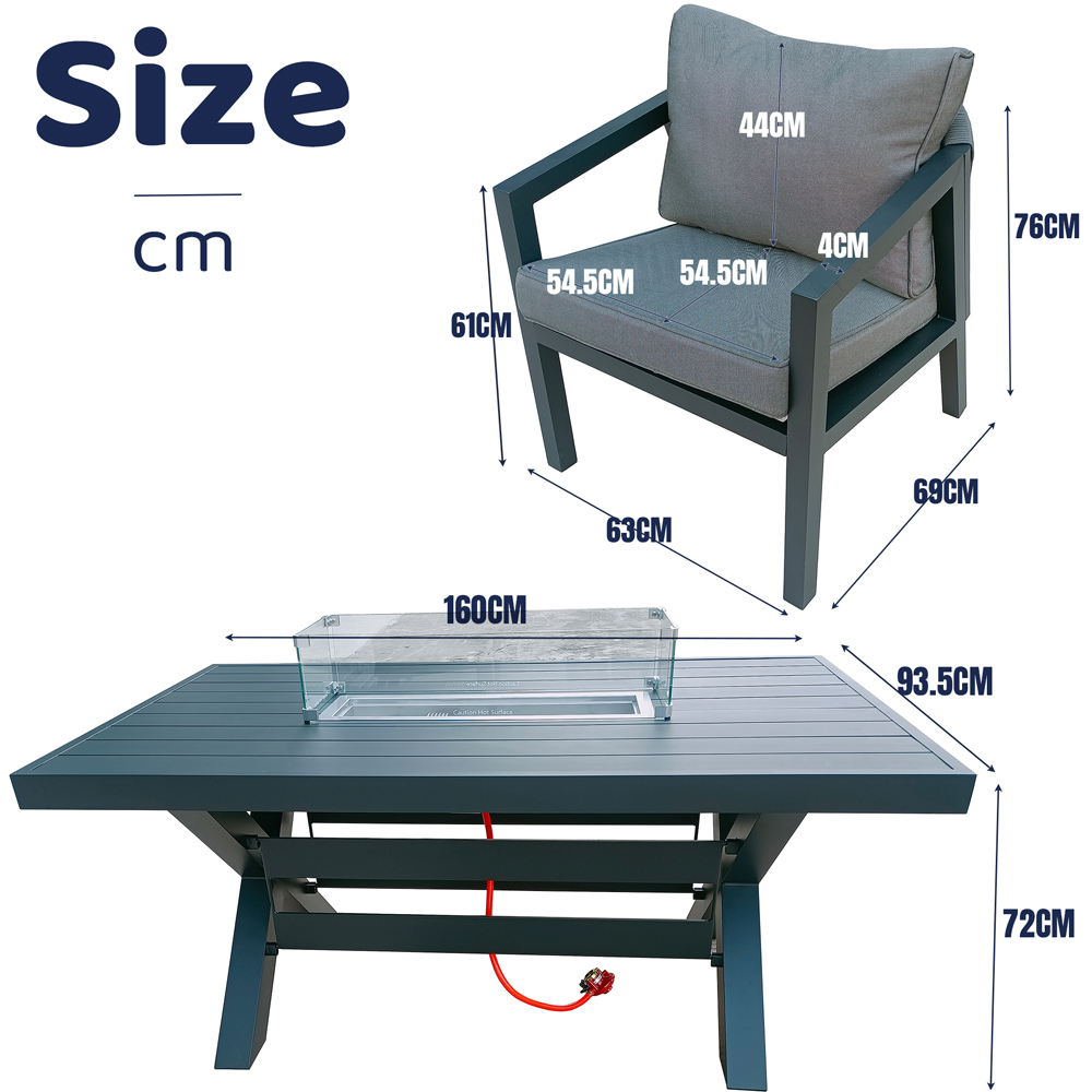 Furniture One 6 Seater Grey Aluminium Firepit Garden Dining Set Image 7