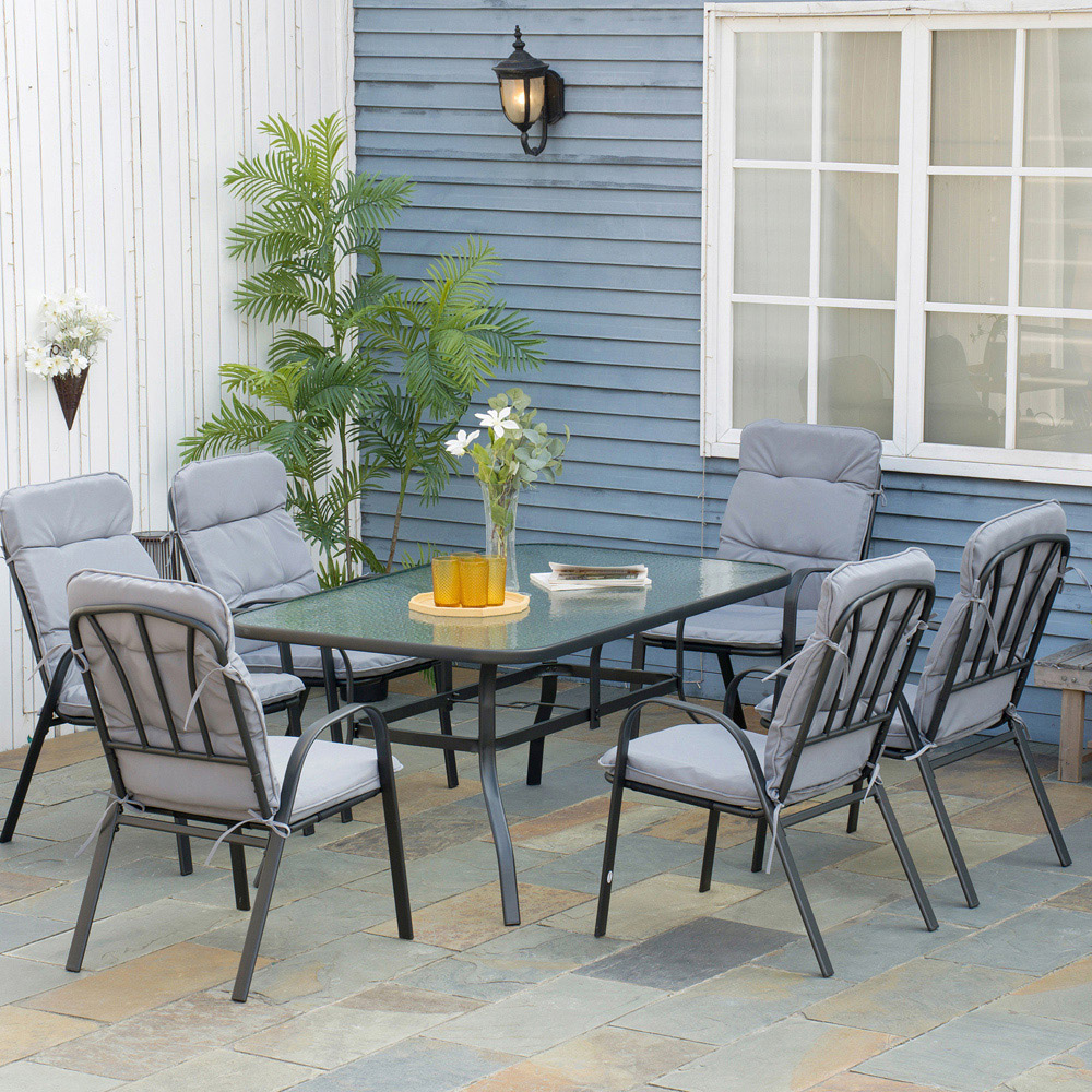 Outsunny 6 Seater Black and Grey Garden Dining Set Image 1