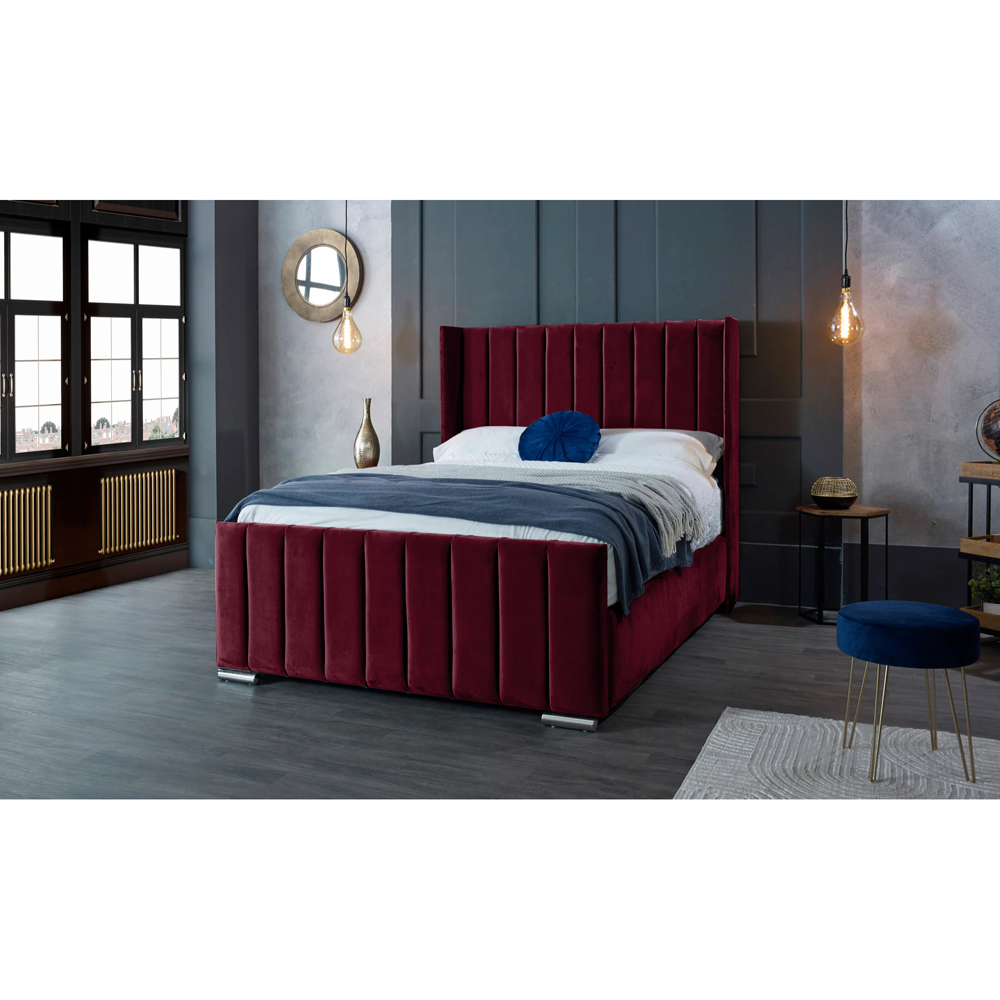Eleganza Home Meriso Super King Size Maroon Plush Velvet Bed Frame with Winged Headboard Image 2