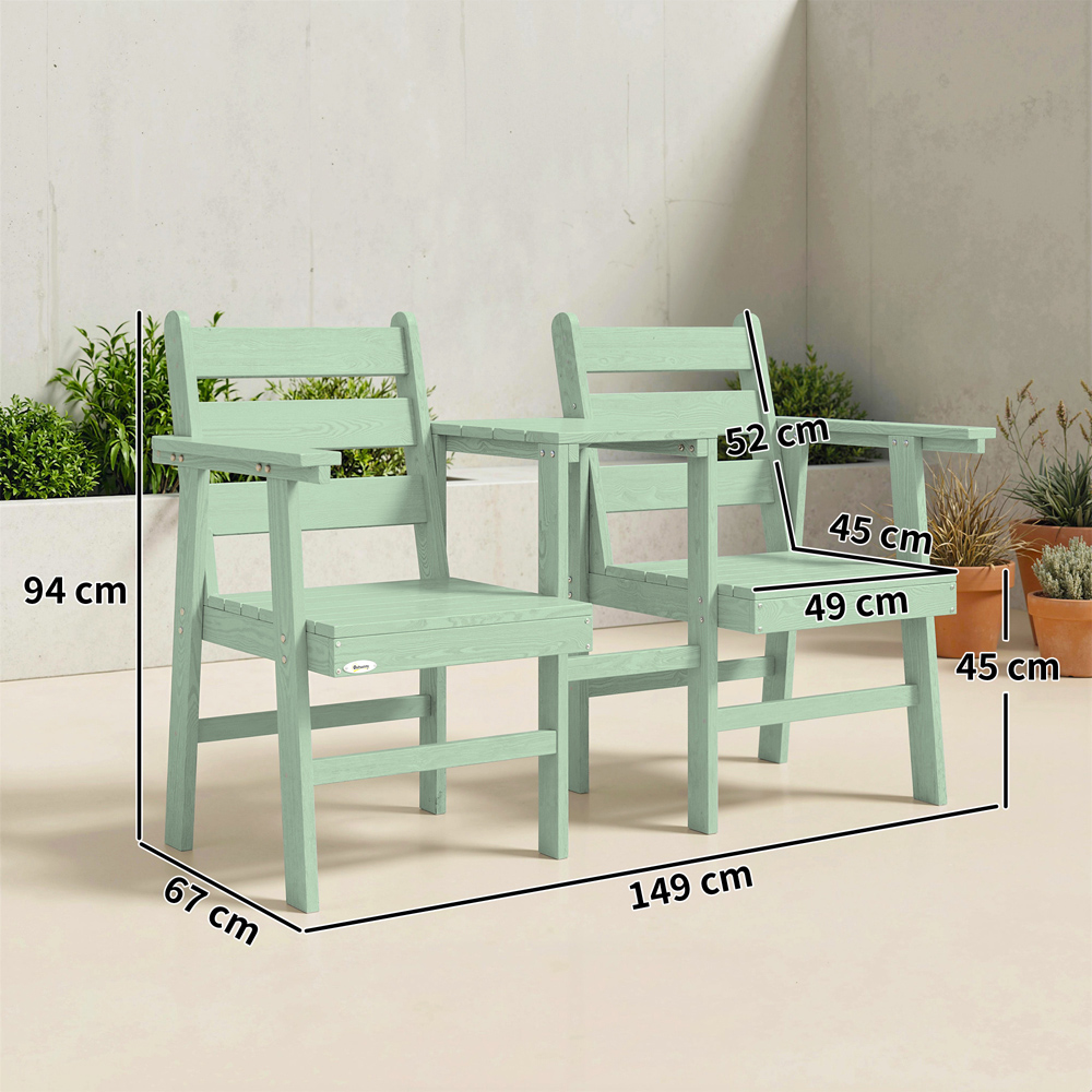 Outsunny 2 Seater Green Embossed Wood Jack and Jill Garden Loveseat Image 9