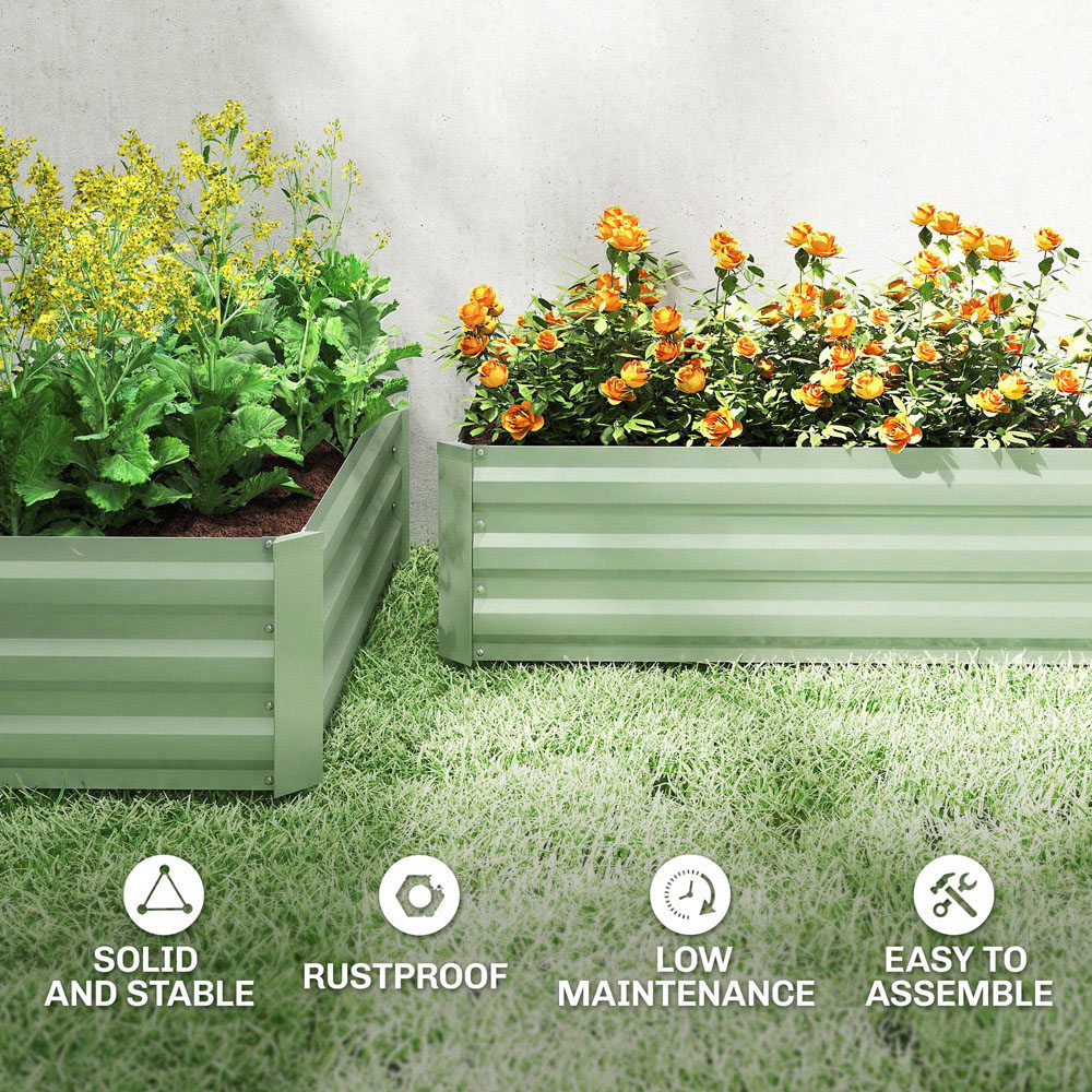 Outsunny Light Green Raised Garden Bed with Metal Stakes Set of 2 Image 6