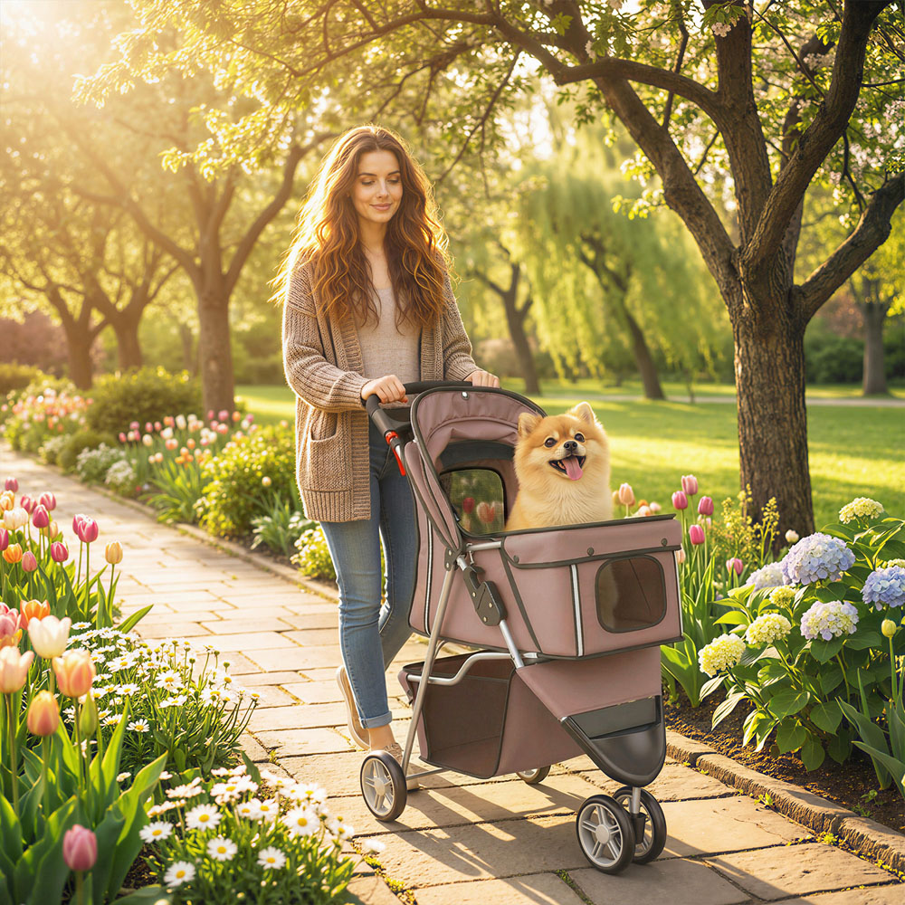 PawHut Coffee Pet Stroller with 3 Wheels Image 2
