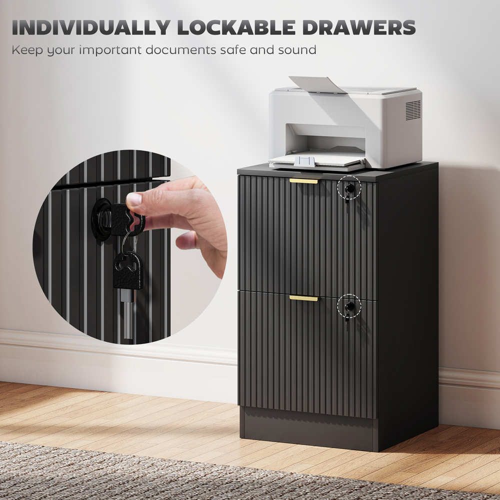 HOMCOM 2 Drawer Black Filing Cabinet with Hanging Rails Image 6