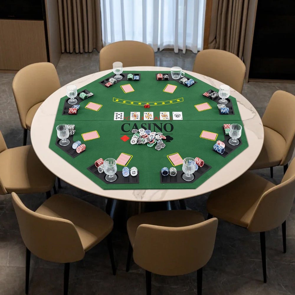 Costway 8 Player Green Foldable Texas Holdem Poker Table Topper with Carry Bag Image 2