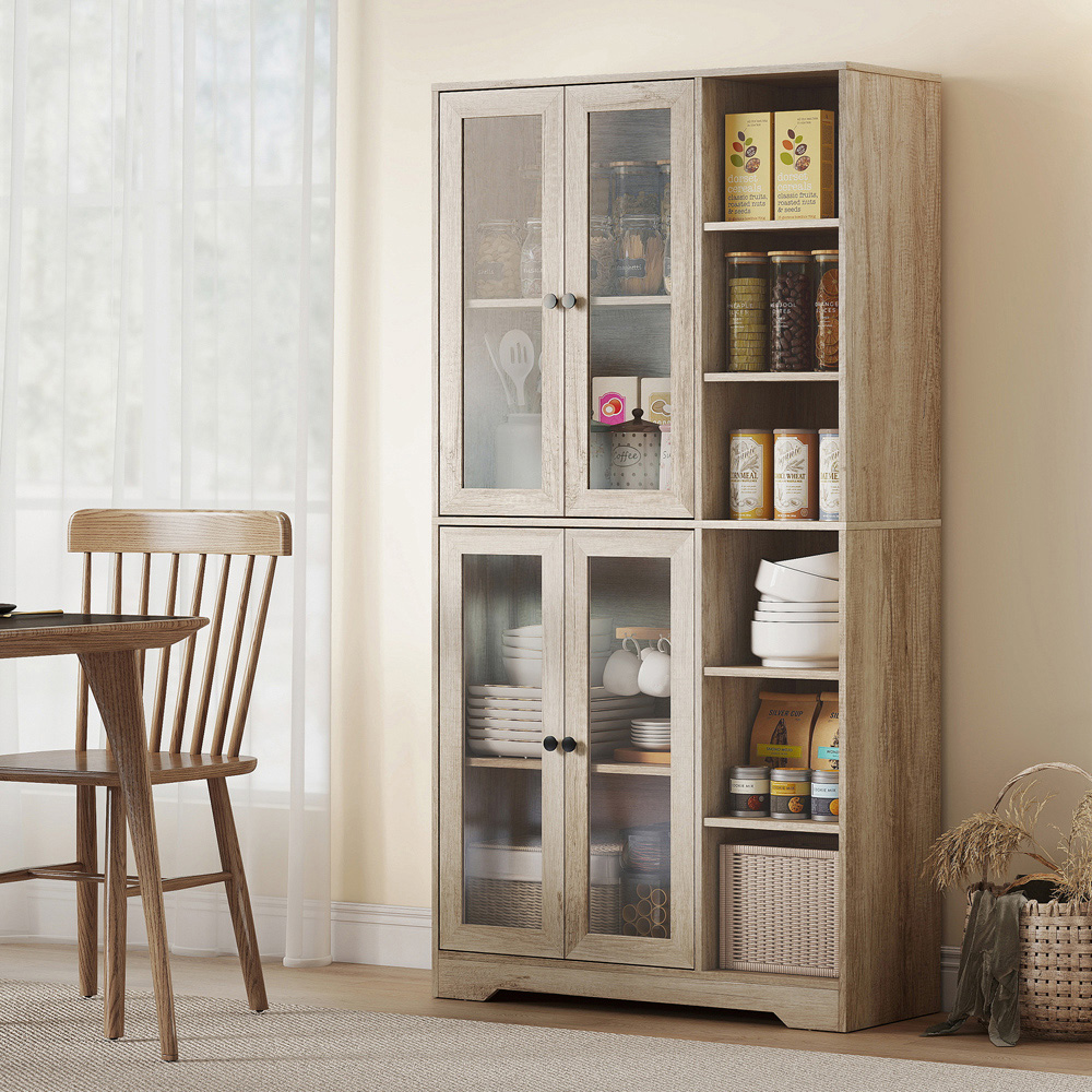 Portland 4 Door 2 Shelf Light Grey Freestanding Tall Kitchen Pantry Cupboard Image 4