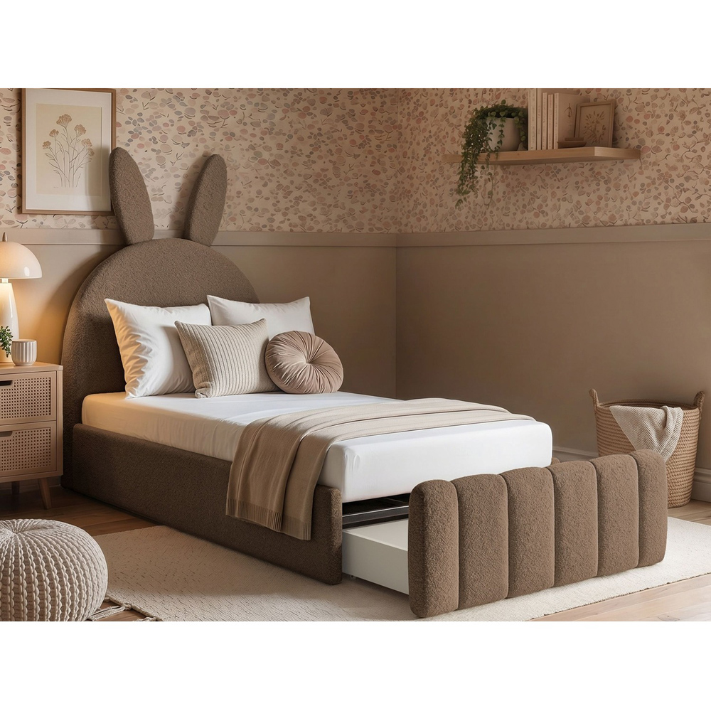 Flair Lapin Single Brown Boucle Bed with Bunny Headboard Image 6