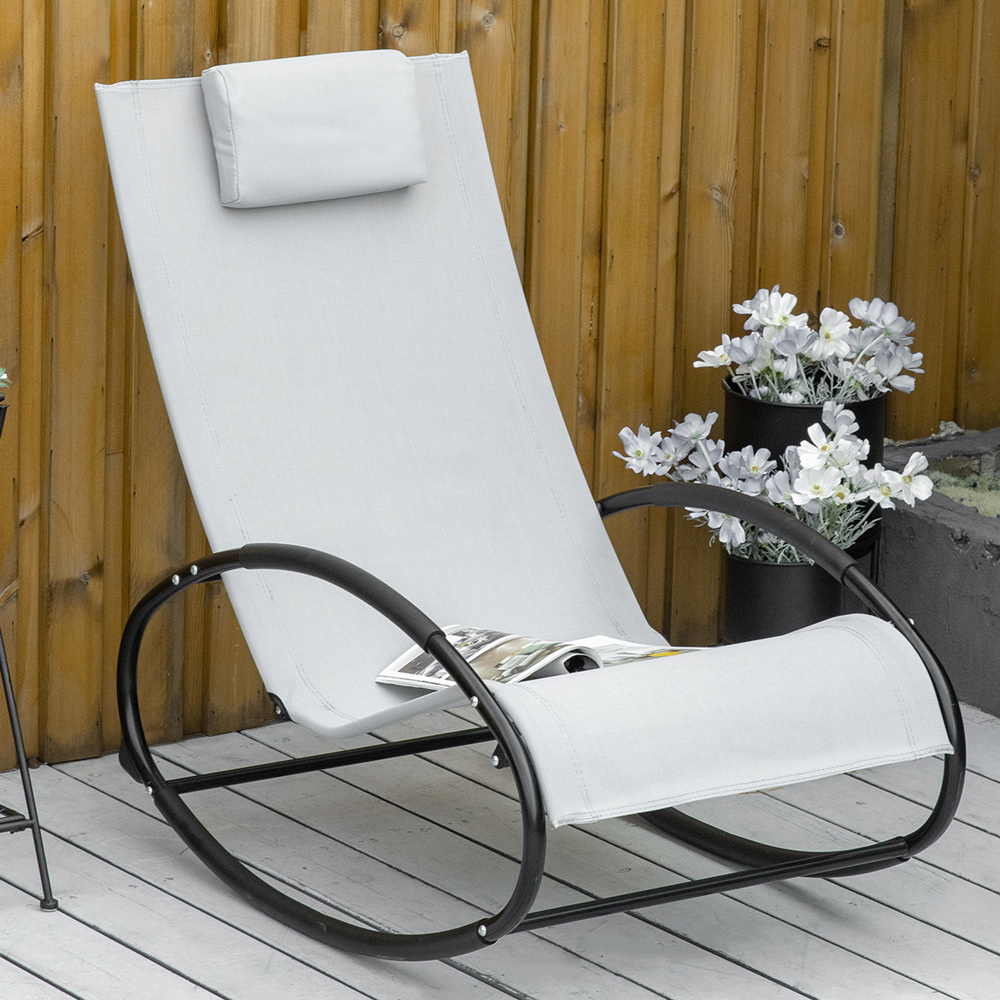 Outsunny Grey Rocking Sun Lounger with Pillow Image 1