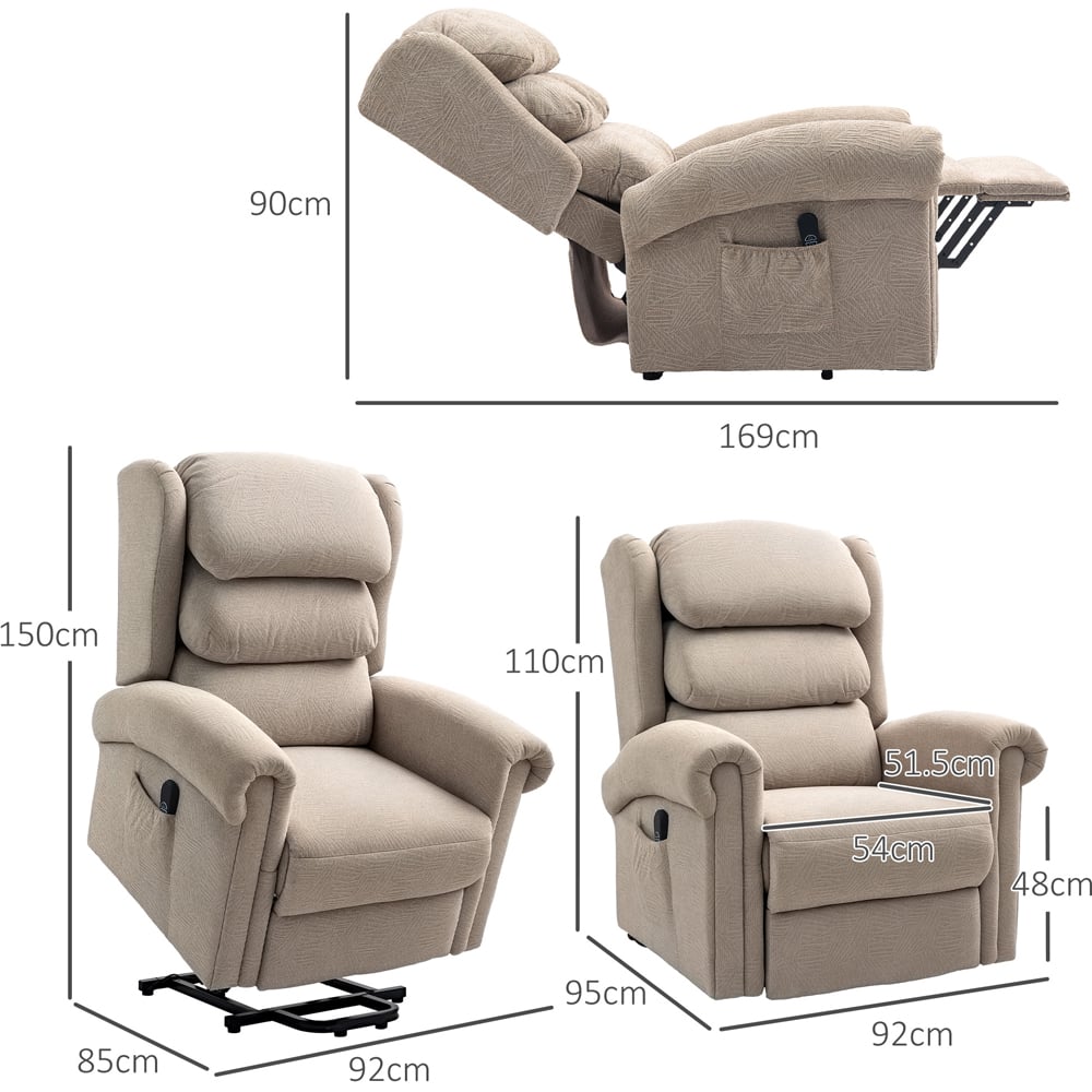 HOMCOM Khaki Velvet Electric Power Lift Elderly Recliner Armchair Image 8