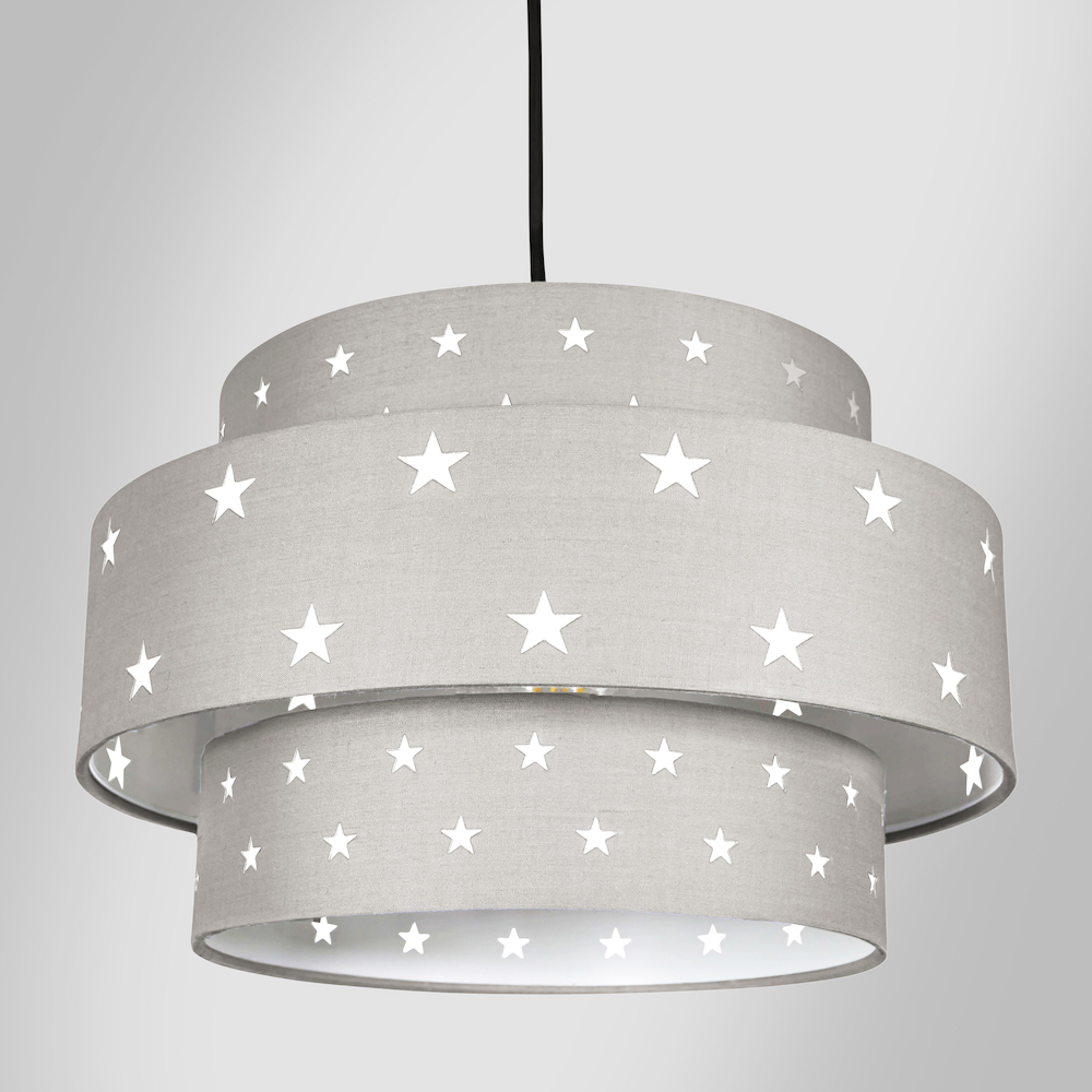 Happy Homewares 3 Tier Midnight Grey Cotton Pendant Shade with Stars Decor Image 5