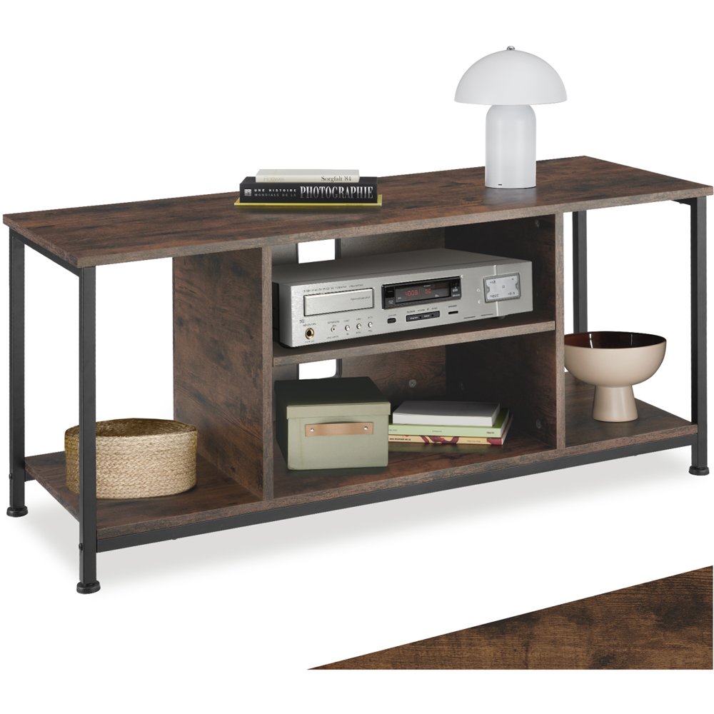 Tectake 4 Shelf Rustic Dark Wood TV Stand Image 2