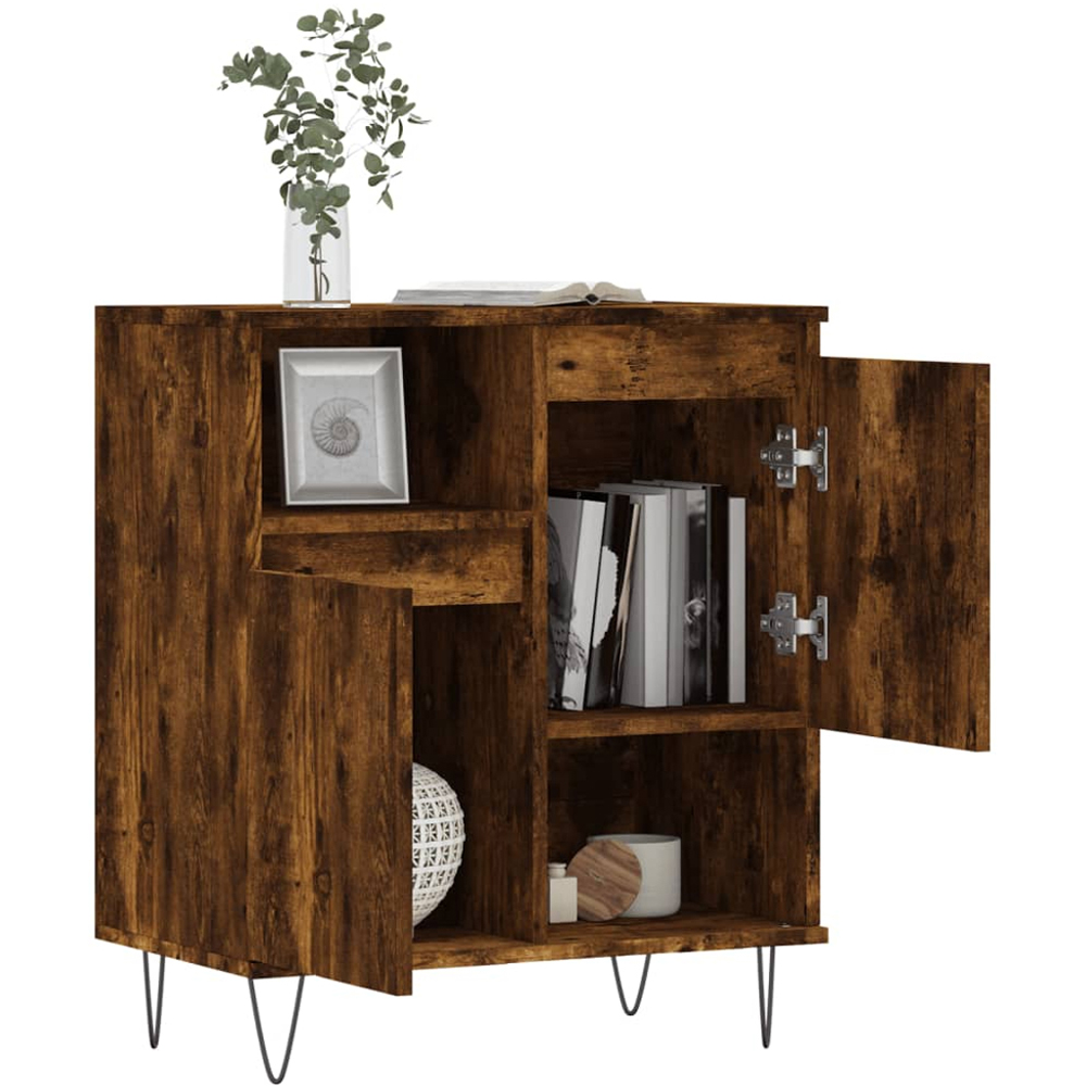 vidaXL 2 Door 2 Open Shelf Smoked Oak Sideboard with Metal Legs Image 4