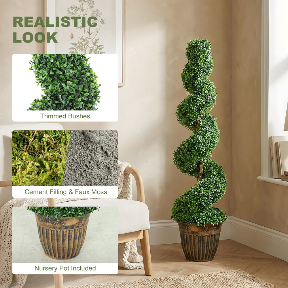 HOMCOM Potted Artificial Topiary Spiral Boxwood Trees Set of 2 Image 8
