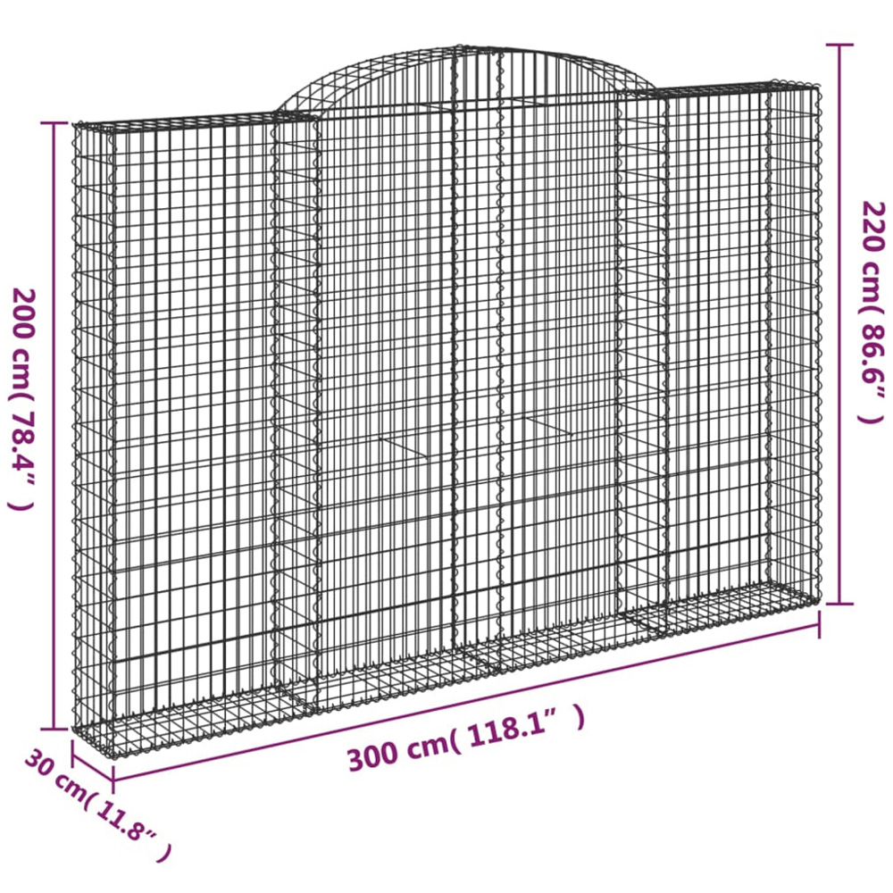 vidaXL Silver Galvanised Iron Arched Gabion Basket 300 x 30 x 200/220cm Image 4