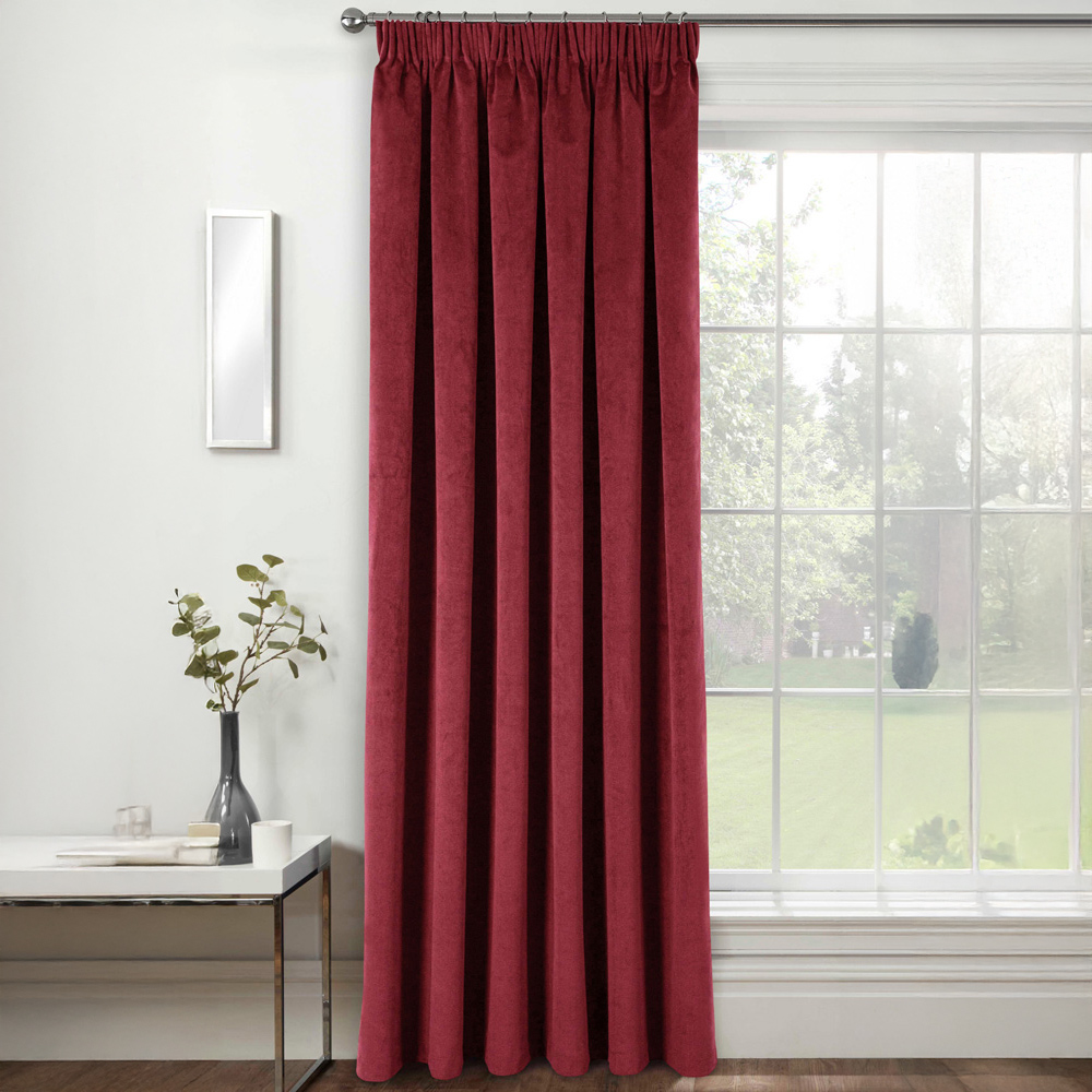 Enhanced Living Oxford Red Thermal Blackout Pencil Pleat Velvet Door Curtain 168 x 214cm Image 1