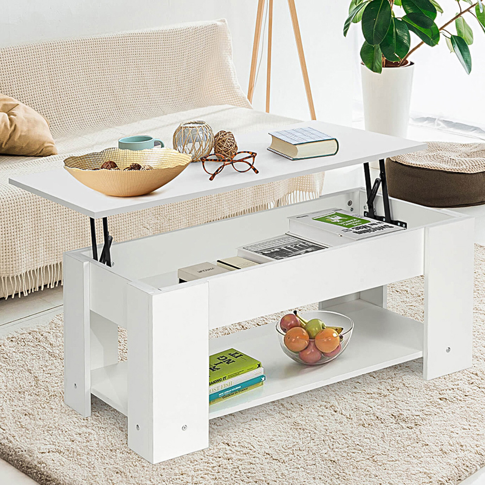 Costway Single Shelf White Lift Top Coffee Table Image 1