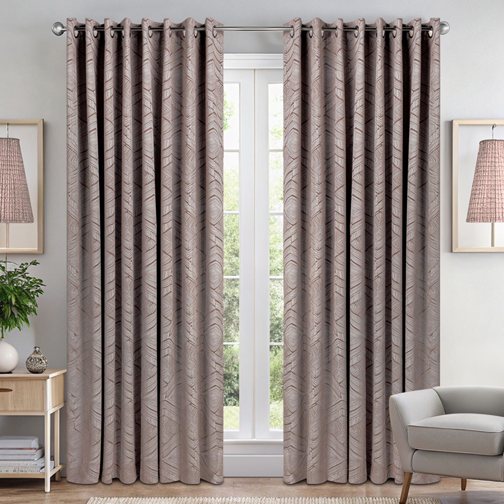 Alan Symonds Rust Geometric Aztec Print Blackout Ring Top Eyelet Curtains 168 x 229cm Image 1