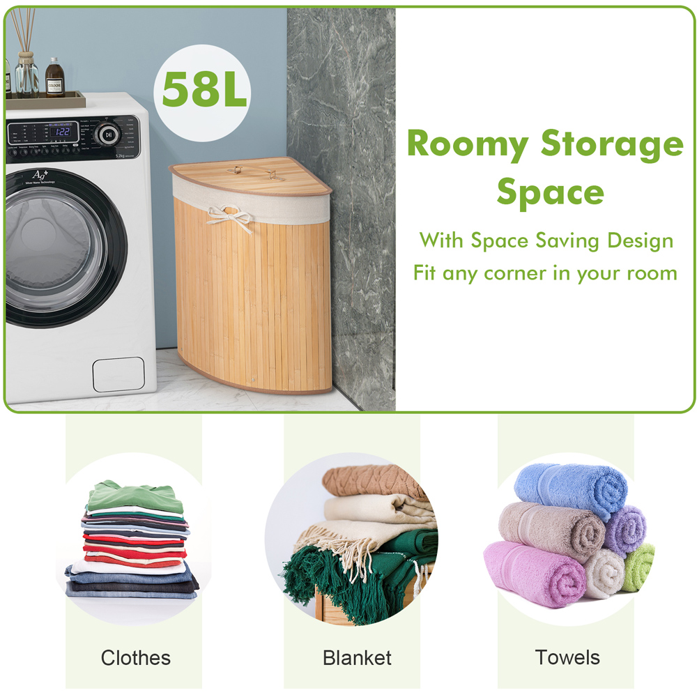 Costway Natural Laundry Hamper with Lid Image 8