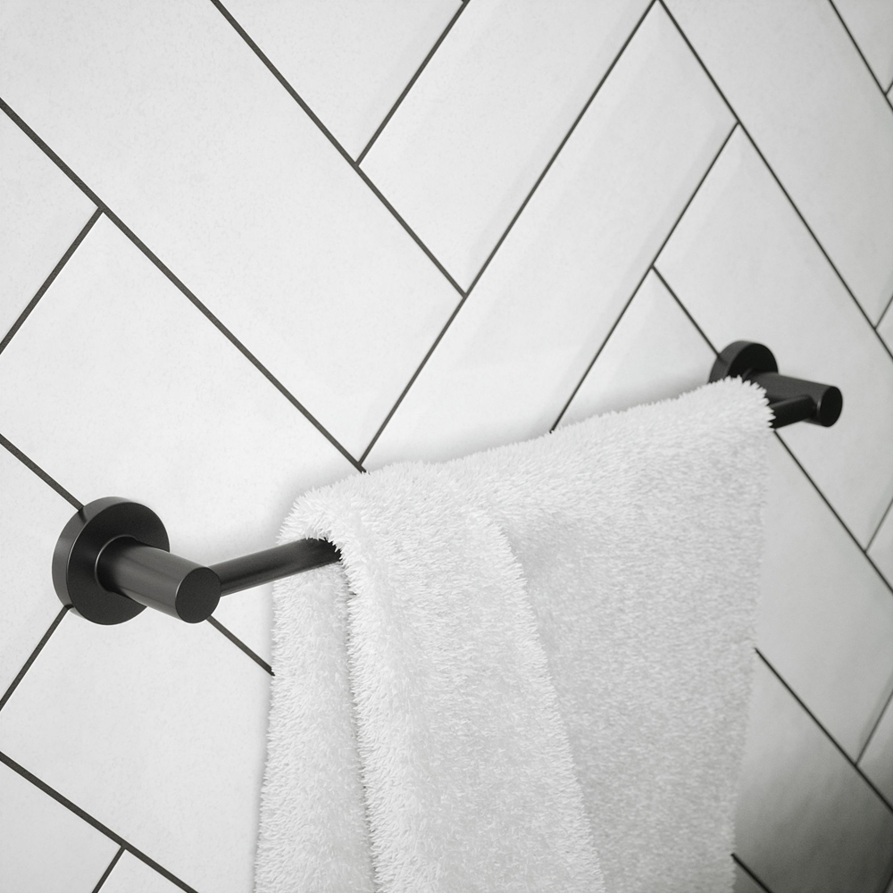Rothley Matt Black Round Towel Rail 450mm Image 2
