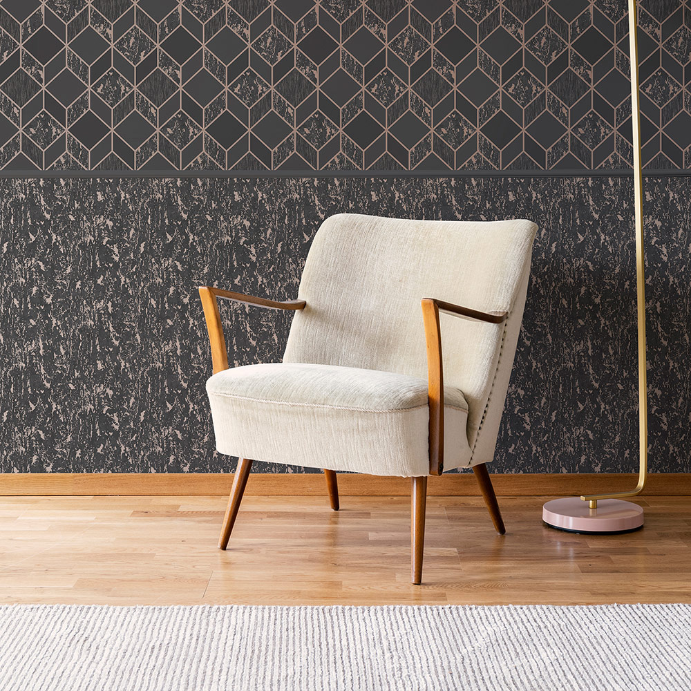 Superfresco Easy Milan Charcoal and Rose Gold Wallpaper Image 3