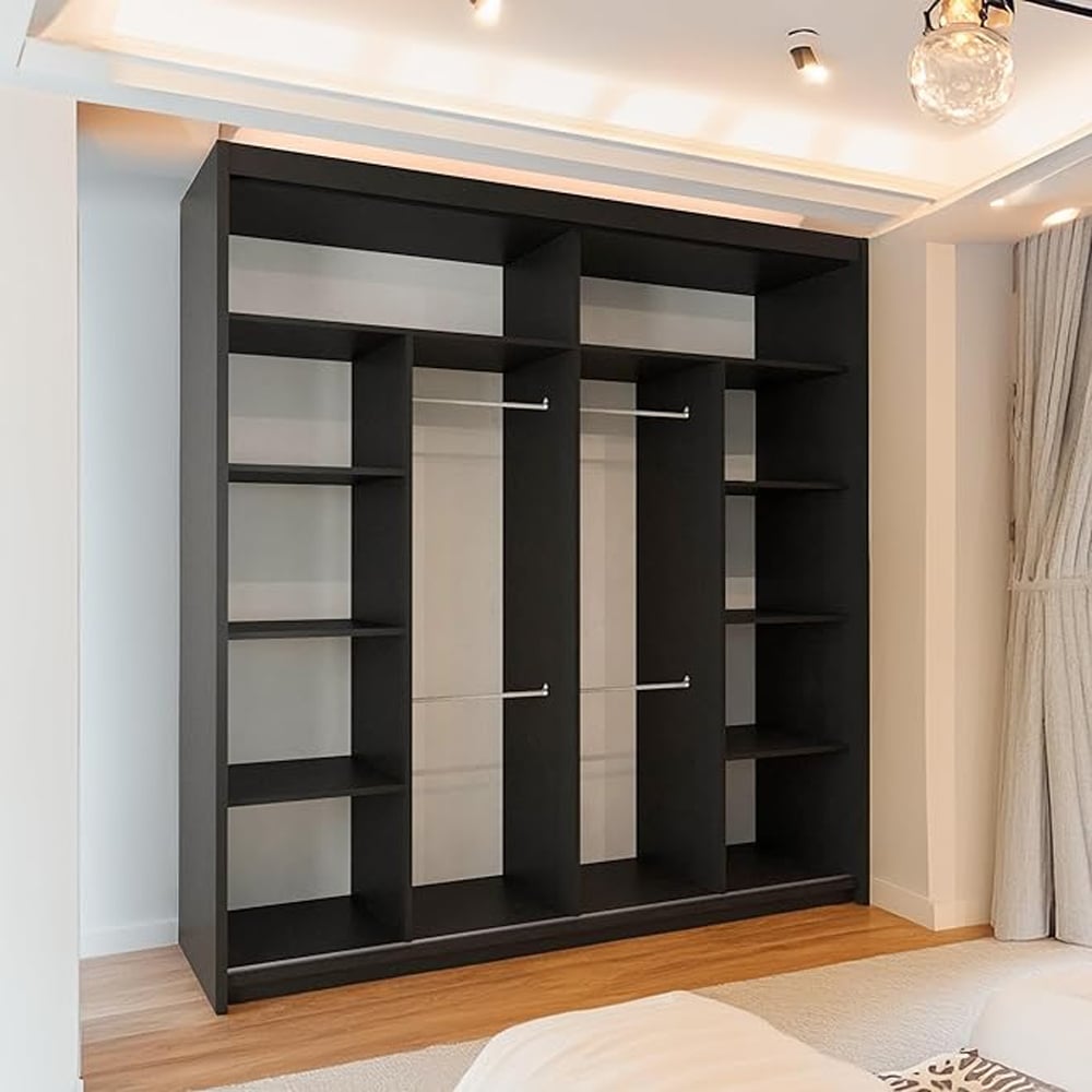 Sliding Wardrobes 4U 2 Sliding Door Black Modern Wide Oak Striped Mirrored Wardrobe Image 4