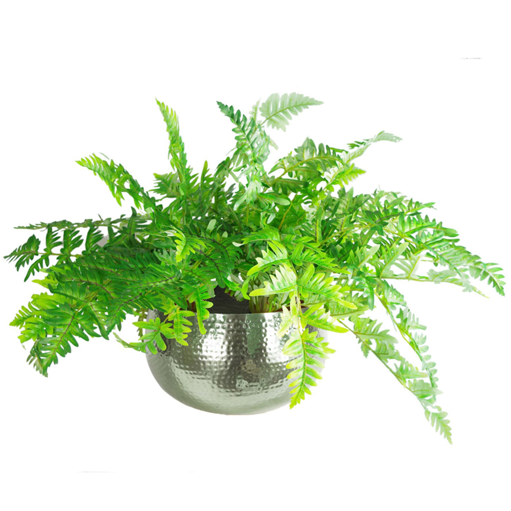 Leaf Artificial Ferns Plant with Metal Silver Bowl Planter 3 Pack Image