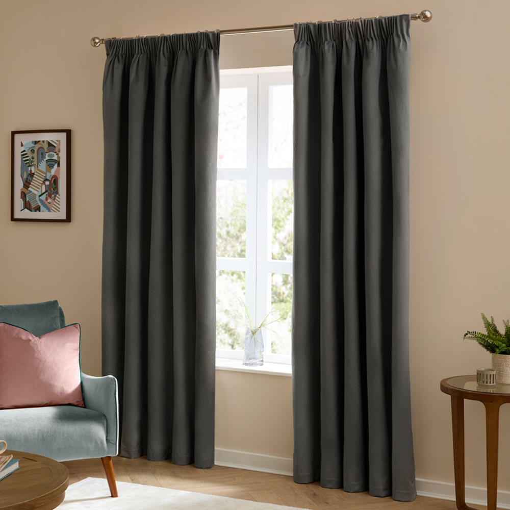 Furn The Ultimate Charcoal Velvet Blackout Pencil Pleat Curtains 229 x 137cm Image 1