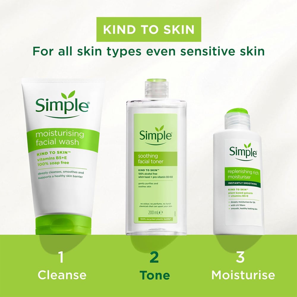 Simple Kind to Skin Soothing Facial Toner 200ml 3 Pack Image 5