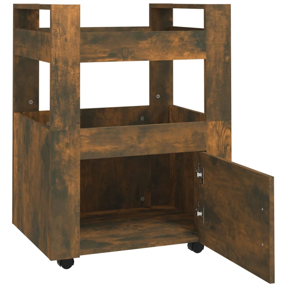 vidaXL Single Door 2 Shelf Smoked Oak Kitchen Trolley Image 3