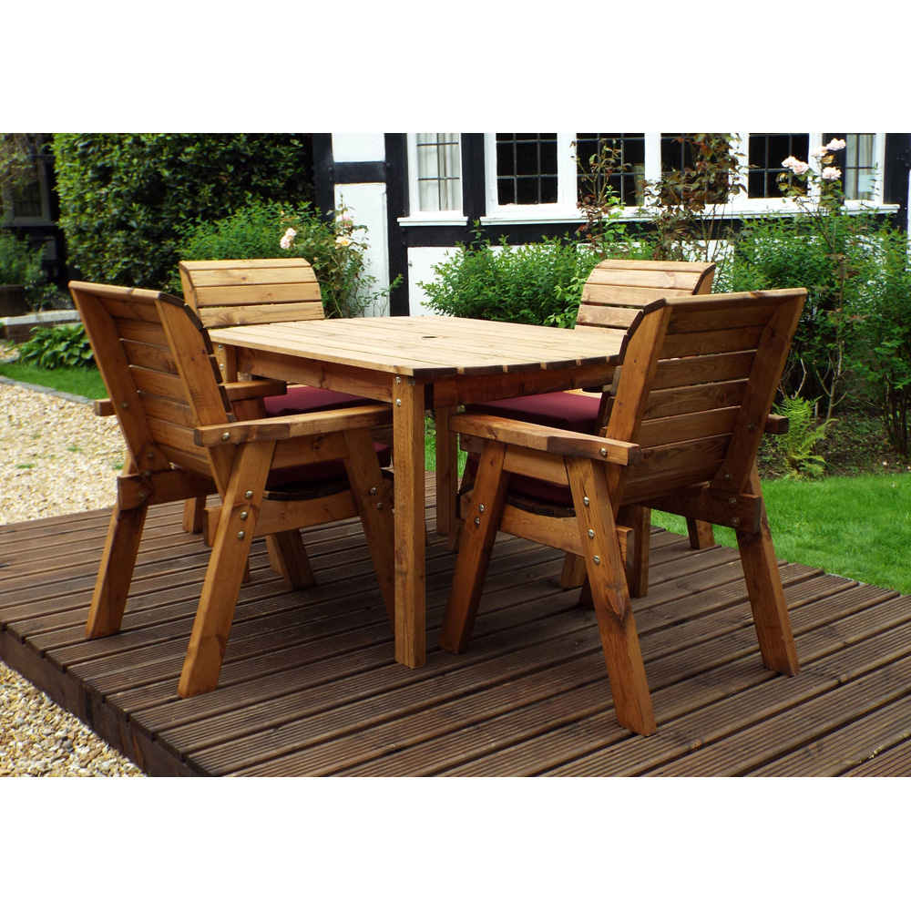 Charles Taylor Solid Wood 4 Seater Rectangle Outdoor Dining Set with Grey Cushions Image 3