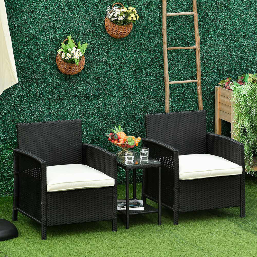 Outsunny Rattan Effect 2 Seater Bistro Set Black Image 1